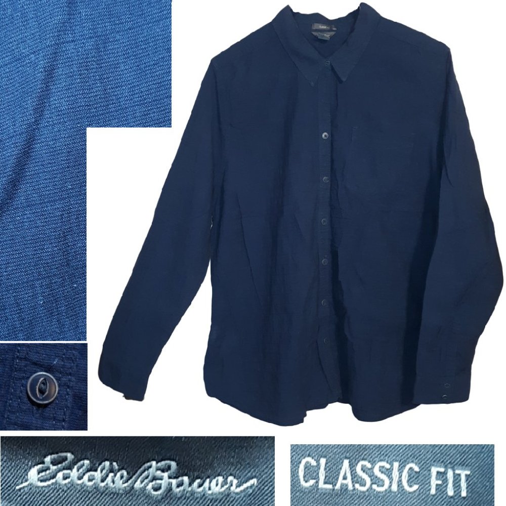 Navy Blue Classic Fit Button Front Top